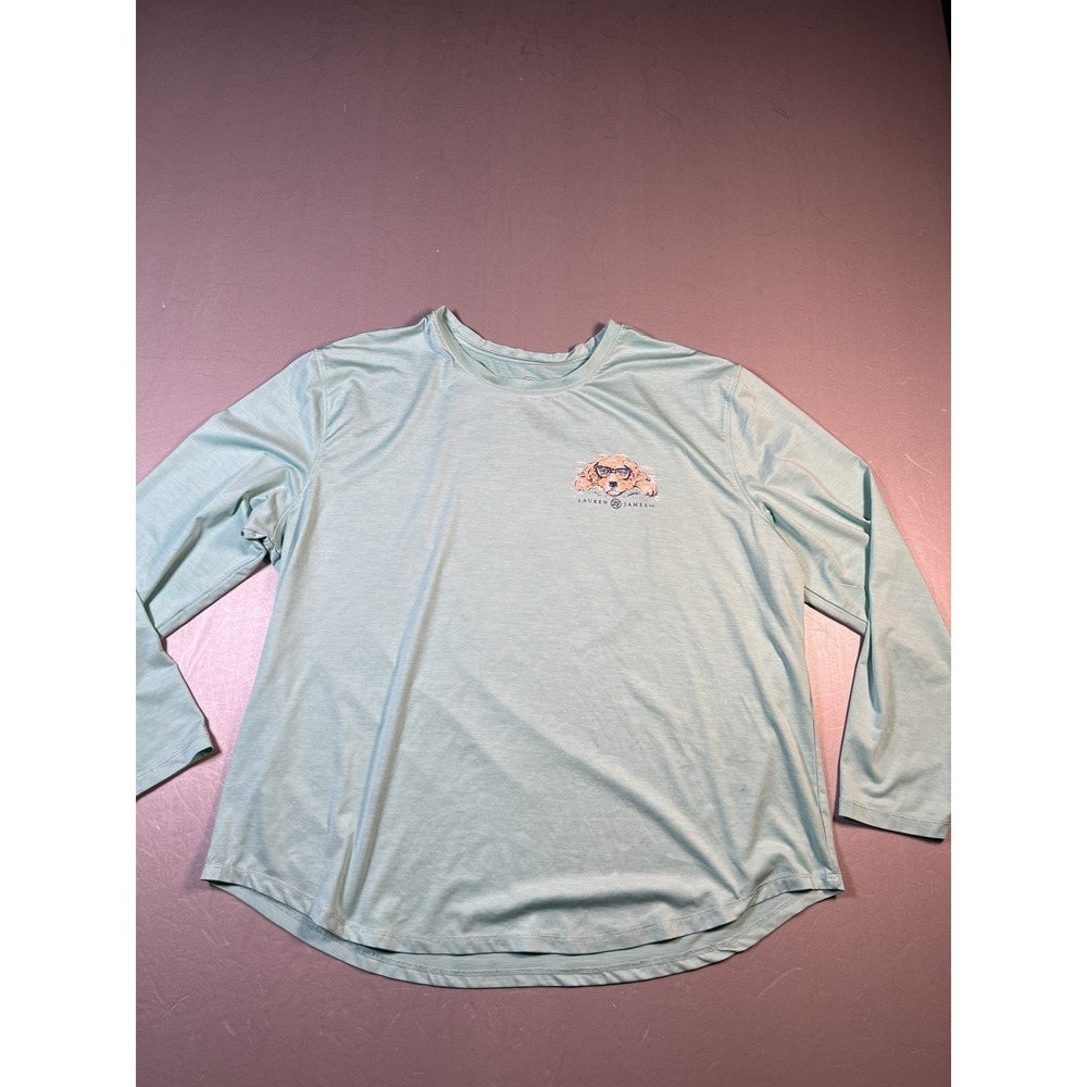 Lauren James Shirt Mens XL Blue Shades & Sand Dog‎ SPF 30 Long Sleeve Sun Tee